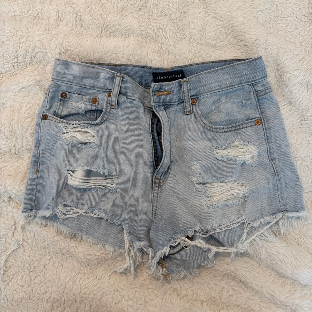 Aeropostale Women's Light Blue Ripped Jean Shorts